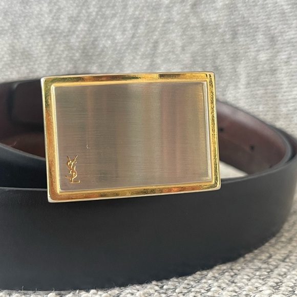 Yves Saint Laurent Black and Gold Leather Belt - Picture 15 of 16